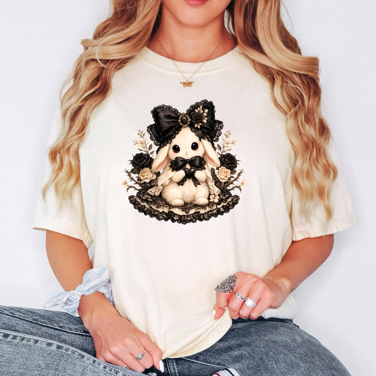 Coquette Ghost Tee Comfort Colors Tee, Cute Ghost Shirt, Coquette Halloween Graphic, Spooky Aesthetic Hallowen Bunny Top