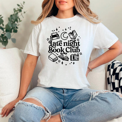 Late Night Book Club Tee – Cozy Reading Graphic Shirt | Vintage Bookish Apparel