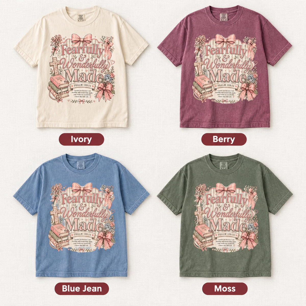 Fearfully and Wonderfully Made Shirt, Psalm 139:14 Christian Tee for Women, Coquette Pink Faith Shirt, Bible Verse Gift, Scripture Tee