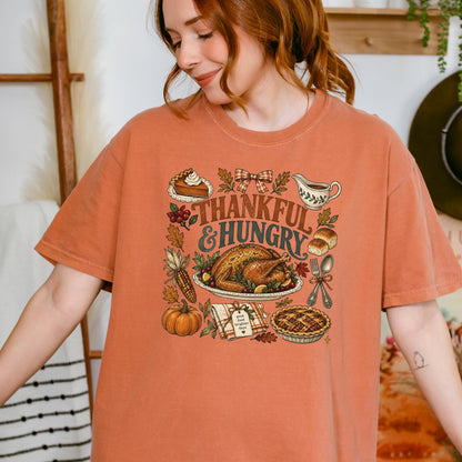 Funny Thanksgiving Shirt, Thankful And Hungry Tee, Comfort Colors