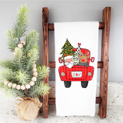 Christmas Flour Sack Towel, Santa Kitchen Tea Towel 27x27 Cotton.