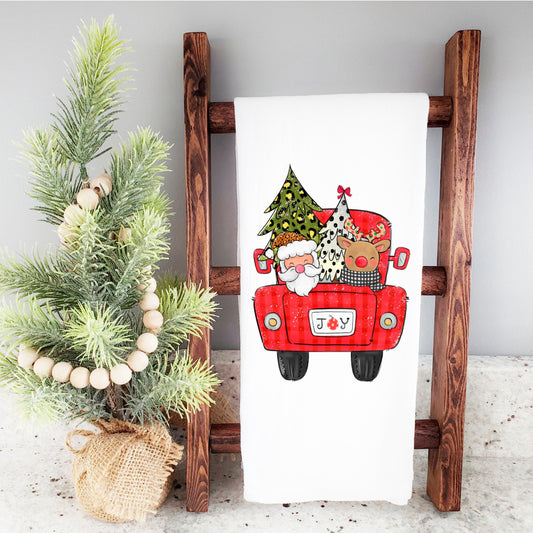 Christmas Flour Sack Towel, Santa Kitchen Tea Towel 27x27 Cotton.