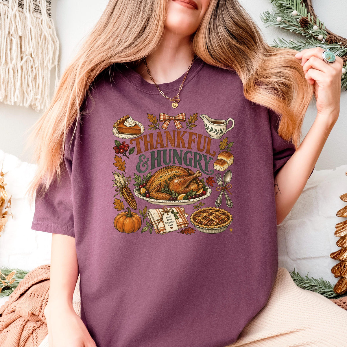 Funny Thanksgiving Shirt, Thankful And Hungry Tee, Comfort Colors