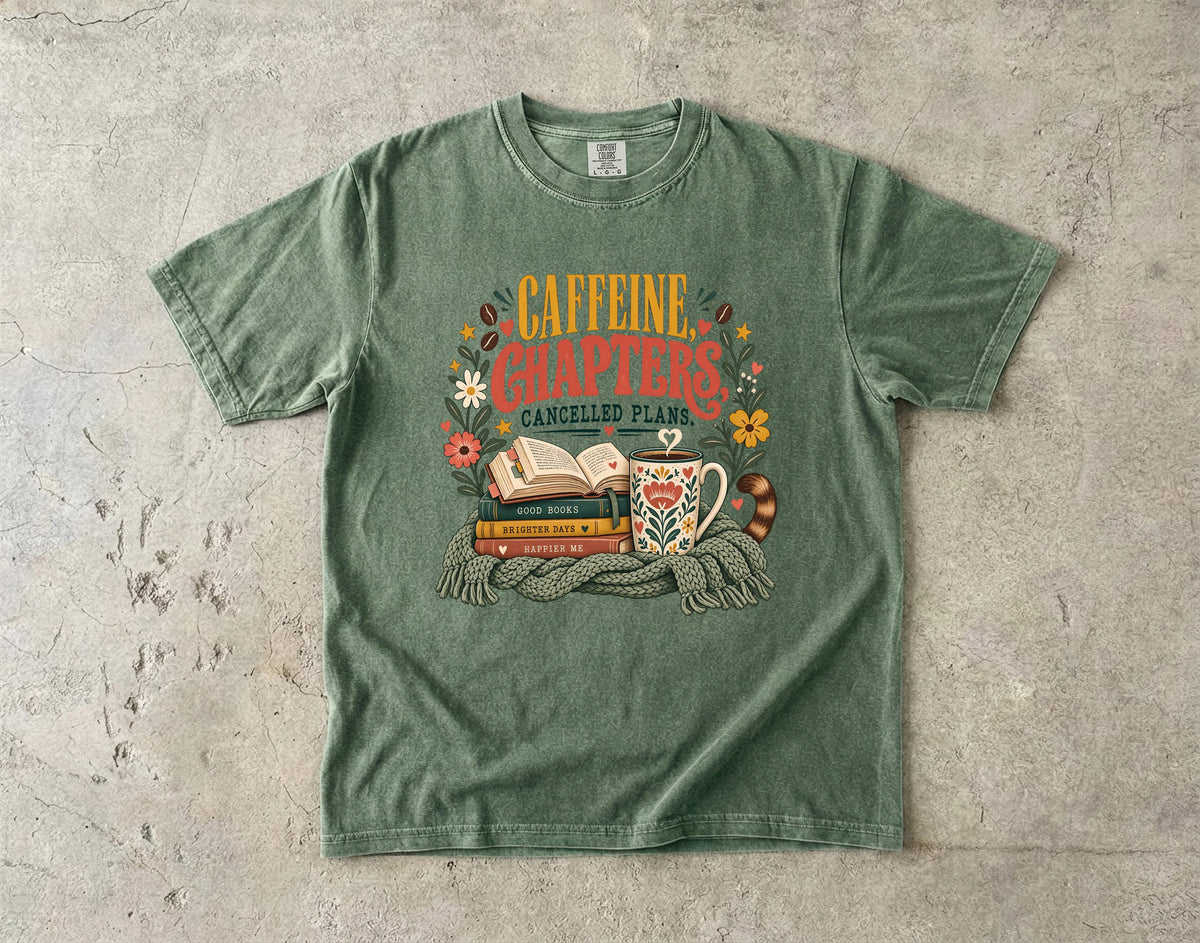 Book Lover Shirt, Caffeine Chapters Cancelled Plans Cozy Mens Tee