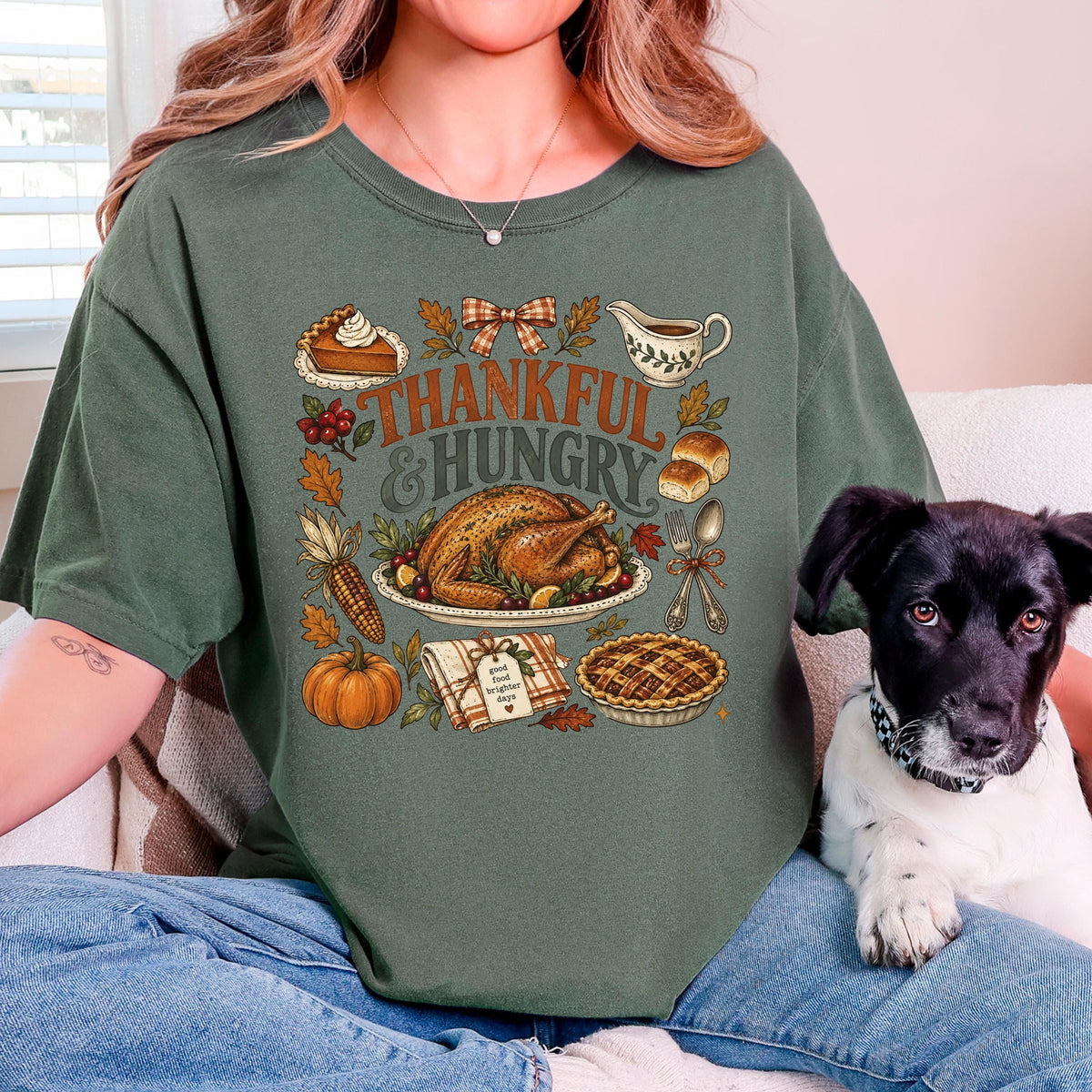 Funny Thanksgiving Shirt, Thankful And Hungry Tee, Comfort Colors