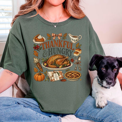 Funny Thanksgiving Shirt, Thankful And Hungry Tee, Comfort Colors