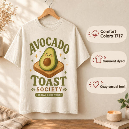 Avocado Toast Society Shirt, Spread Good Vibes Tee, Funny Foodie Comfort Colors Shirt, Cute Avocado Lover Gift, Brunch Shirt