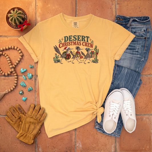 Desert Christmas Crew T-Shirt, Roadrunner Christmas Shirt, Southwestern Holiday Tee, Cactus Xmas Comfort Colors Shirt