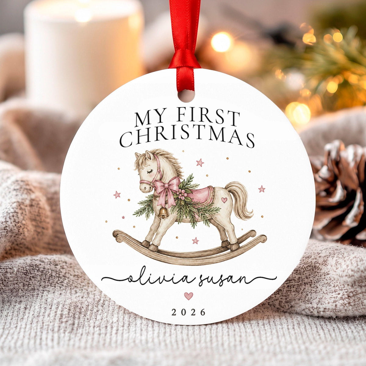 Baby's First Christmas Ornament Personalized, My First Christmas Rocking Horse, Custom Name Baby Girl Ornament 2026