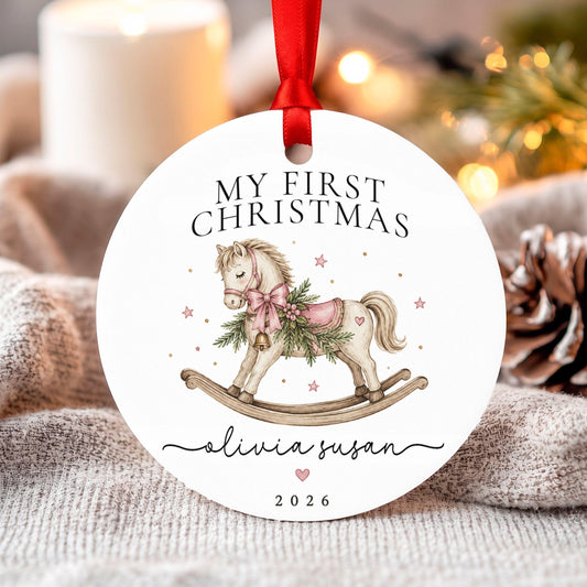 Baby's First Christmas Ornament Personalized, My First Christmas Rocking Horse, Custom Name Baby Girl Ornament 2026