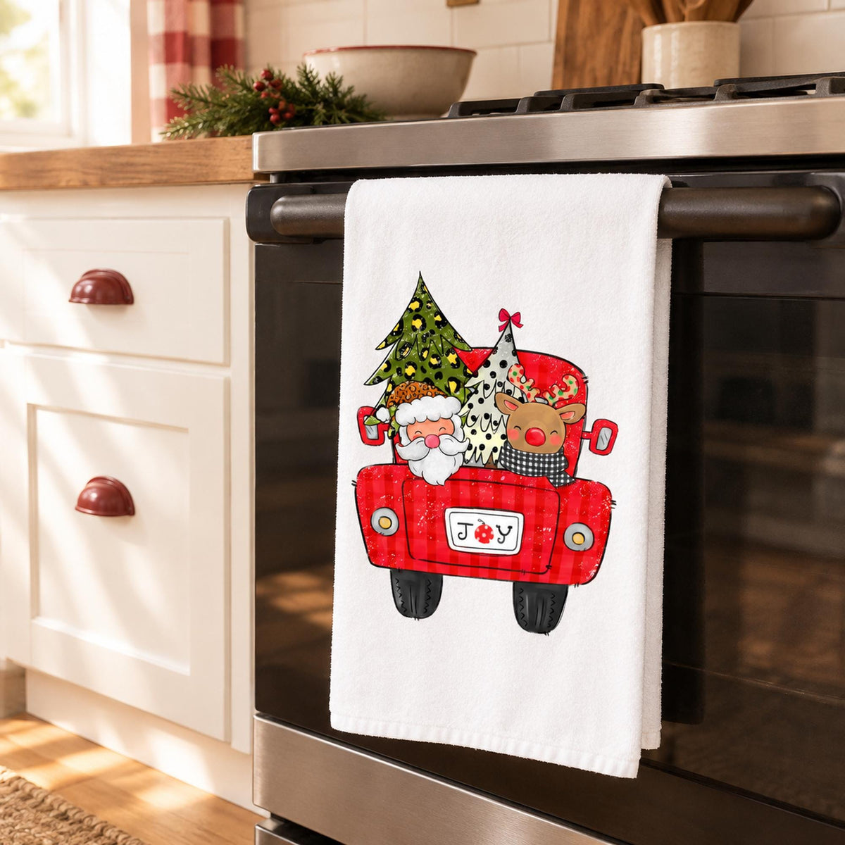 Christmas Towel - Santa Kitchen Towel - Flour Sack Towel - Christmas Decor - Christmas Tea Towel
