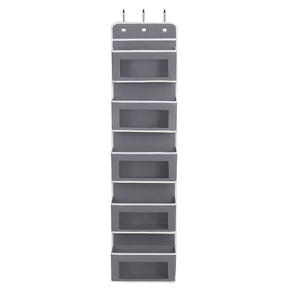 Over the Door Organizer with 5 Clear Window Pockets – Hanging Behind the Door Storage Rack for Closet, Bathroom, Bedroom, Pantry – Space-Saving Door Organizer Hanging System – Gray