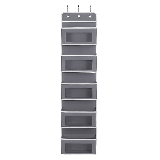 Over the Door Organizer with 5 Clear Window Pockets – Hanging Behind the Door Storage Rack for Closet, Bathroom, Bedroom, Pantry – Space-Saving Door Organizer Hanging System – Gray