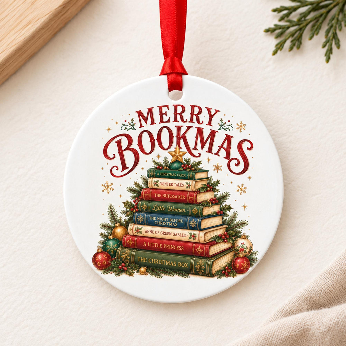 Merry Bookmas Ornament, Book Lover Christmas Ornament, Bookish Book Tree Keepsake, Book Club Gift, Reader & Librarian Christmas Gift
