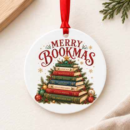 Merry Bookmas Ornament, Book Lover Christmas Ornament, Bookish Book Tree Keepsake, Book Club Gift, Reader & Librarian Christmas Gift