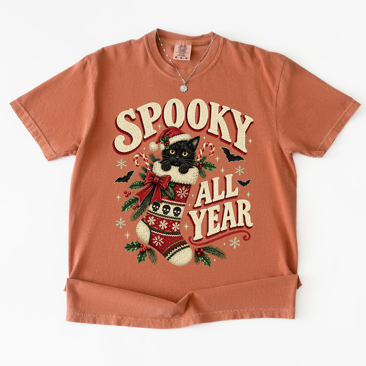 Spooky All Year Shirt, Black Cat Christmas Tee, Goth Christmas Shirt, Creepmas Spooky Christmas Cat Gift, Witchy Christmas Cat Lover Top