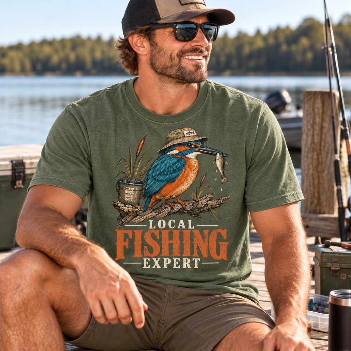 Funny Fishing Shirt, Local Fishing Expert Kingfisher Comfort Tee.