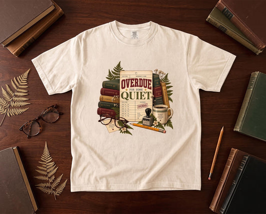 Book Lover Shirt, Overdue For Quiet Vintage Library Card Tee Size