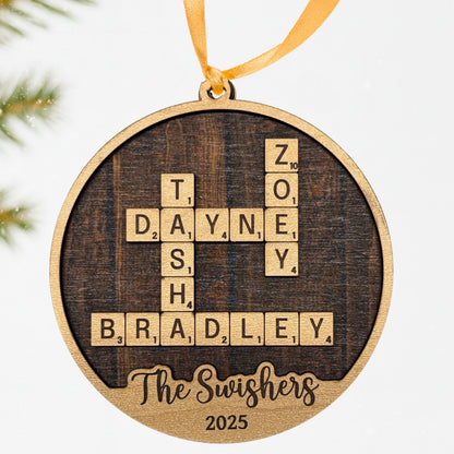 Custom Wooden Christmas Ornament - Family Name Laser Engraved Puzzle Keepsake