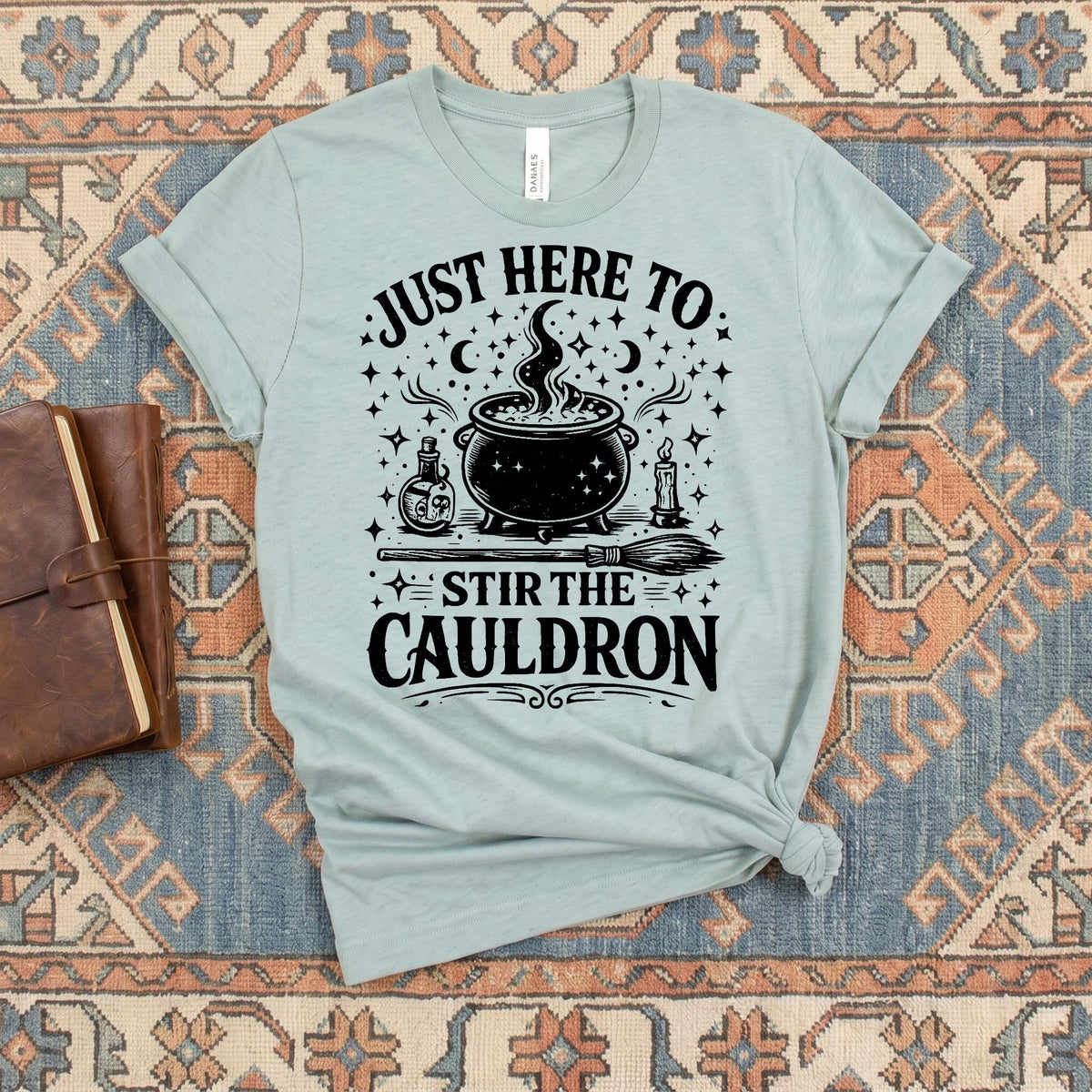Bella Canvas Tee Just Here To Stir The Cauldron, Witch Cauldron Shirt, Funny Witch Shirt, Halloween Tshirt, Witchy Clothing Gift For Her