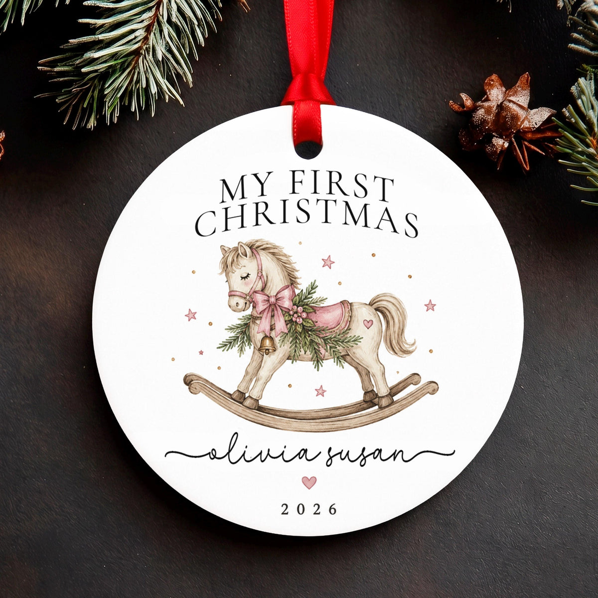Baby's First Christmas Ornament Personalized, My First Christmas Rocking Horse, Custom Name Baby Girl Ornament 2026