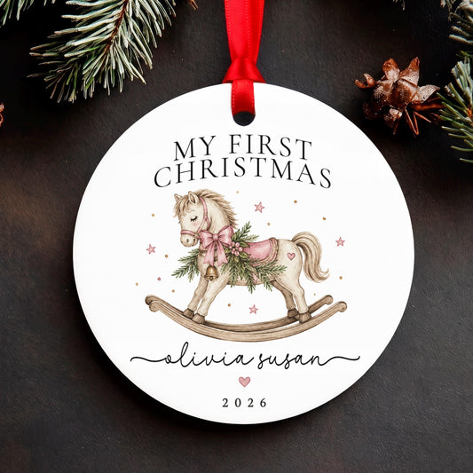 Baby's First Christmas Ornament Personalized, My First Christmas Rocking Horse, Custom Name Baby Girl Ornament 2026