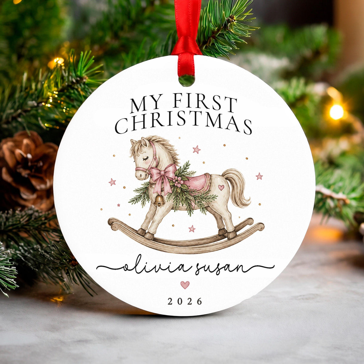 Baby's First Christmas Ornament Personalized, My First Christmas Rocking Horse, Custom Name Baby Girl Ornament 2026