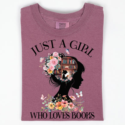 Book Lover Shirt, Floral Bookish Tee, Comfort Colors Washed Blue Unisex L