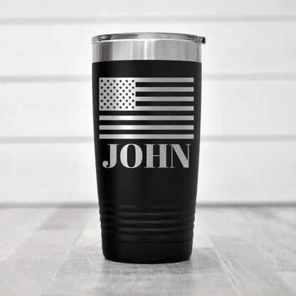 Personalized Flag Tumbler - Patriotic Water Bottle with Custom Name, Insulated Stainless Steel
