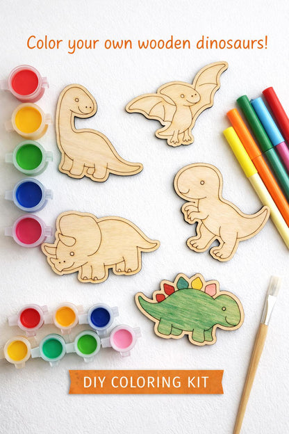 Wood Dinosaur Kit – Laser Cut Wood Craft Set of 5 | Kids Painting Activity