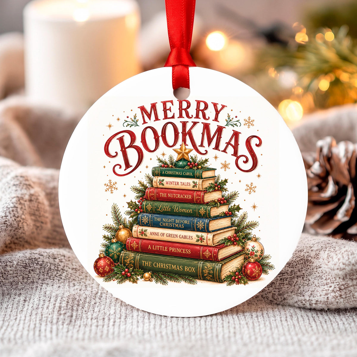 Book Lover Ornament, Merry Bookmas Aluminum 2.75in Book Tree Gift