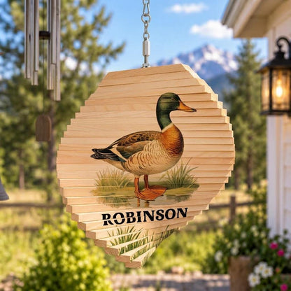 Personalized Duck Wind Spinner, Mallard Pine Wood 8.5" x 10.5" USA