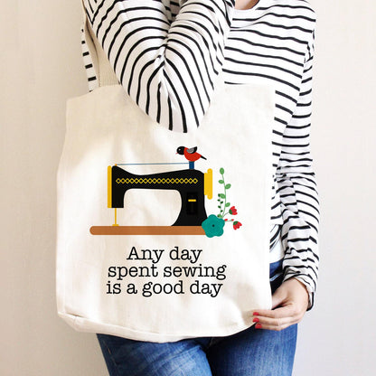 Vintage Sewing Tote - Durable Canvas Tote Bag with Reinforced Bottom & Spacious Design