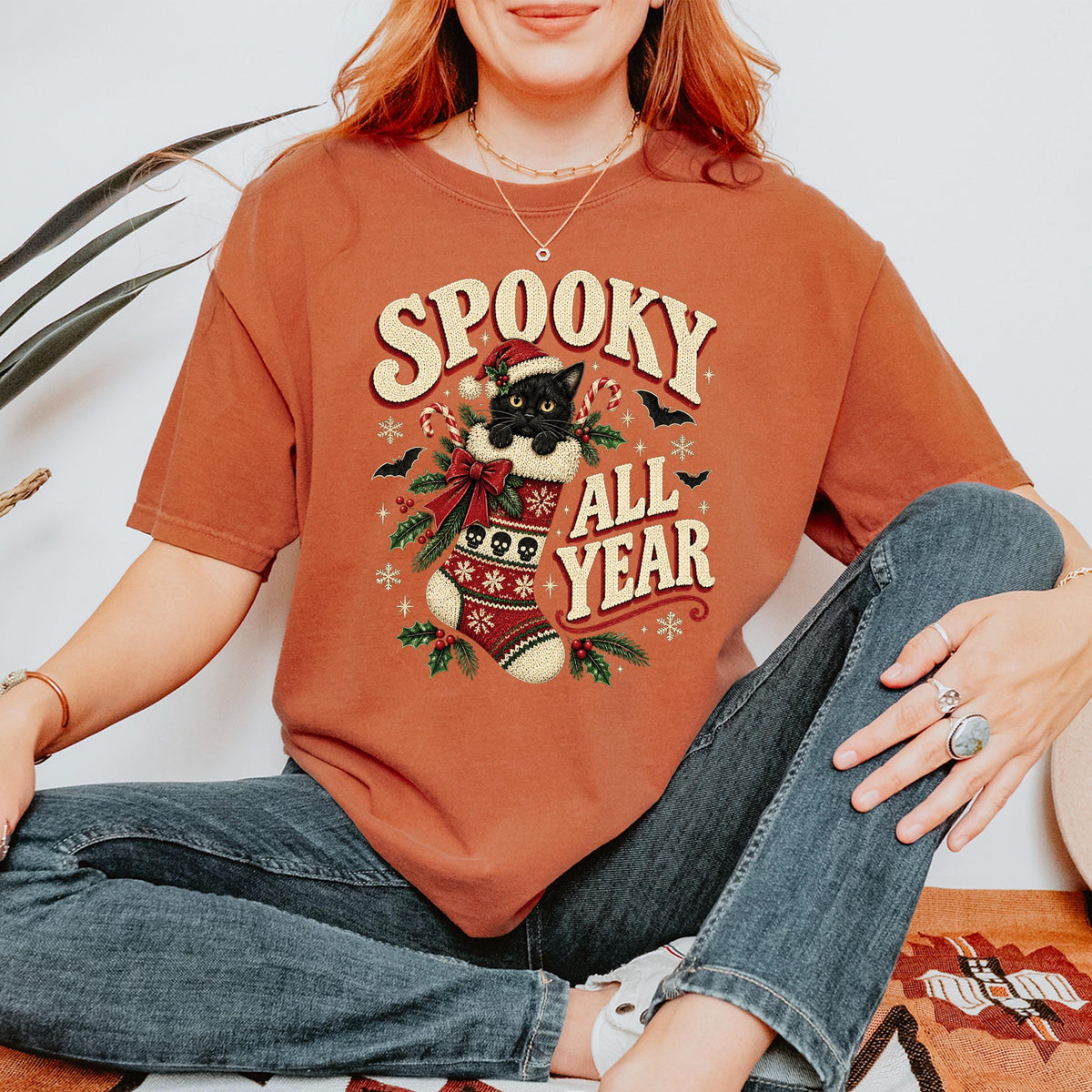 Spooky All Year Shirt, Black Cat Christmas Tee, Goth Christmas Shirt, Creepmas Spooky Christmas Cat Gift, Witchy Christmas Cat Lover Top