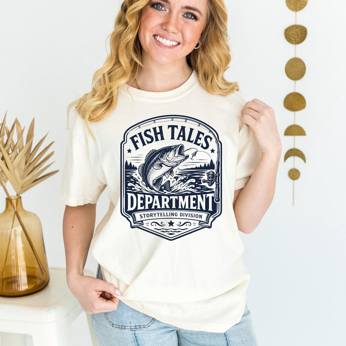 Fish Tales Department Shirt, Funny Fishing Tee for Men, Bass Fishing Back Print Shirt, Fishing Gift for Dad Grandpa, Fisherman Gift
