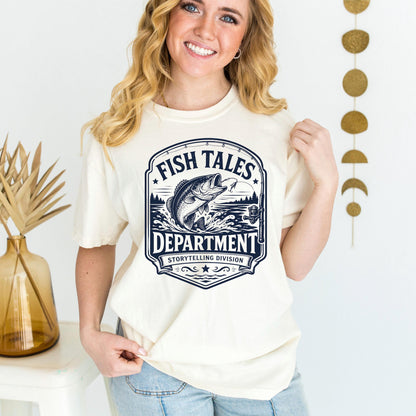 Fish Tales Department Shirt, Funny Fishing Tee for Men, Bass Fishing Back Print Shirt, Fishing Gift for Dad Grandpa, Fisherman Gift