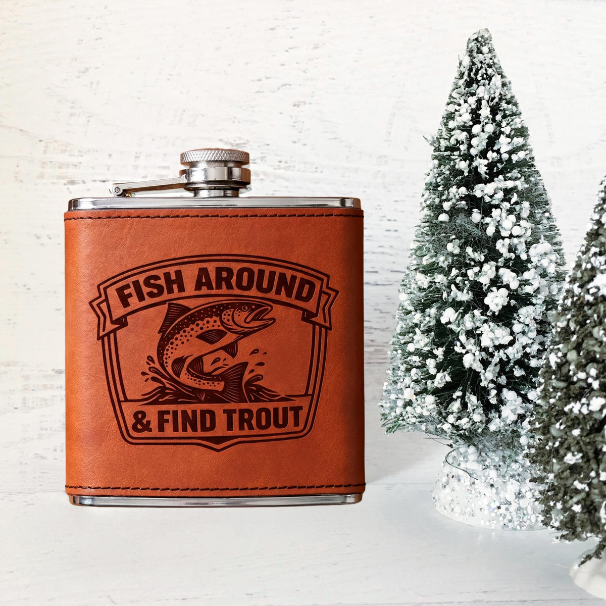Fishing Flask Trout Fisherman Gift, Engraved Hip Flask for Fly Fishing, Fathers Day Gift for Dad, Trout Species Art, Fishing Gifts