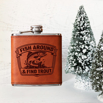 Fishing Flask Trout Fisherman Gift, Engraved Hip Flask for Fly Fishing, Fathers Day Gift for Dad, Trout Species Art, Fishing Gifts