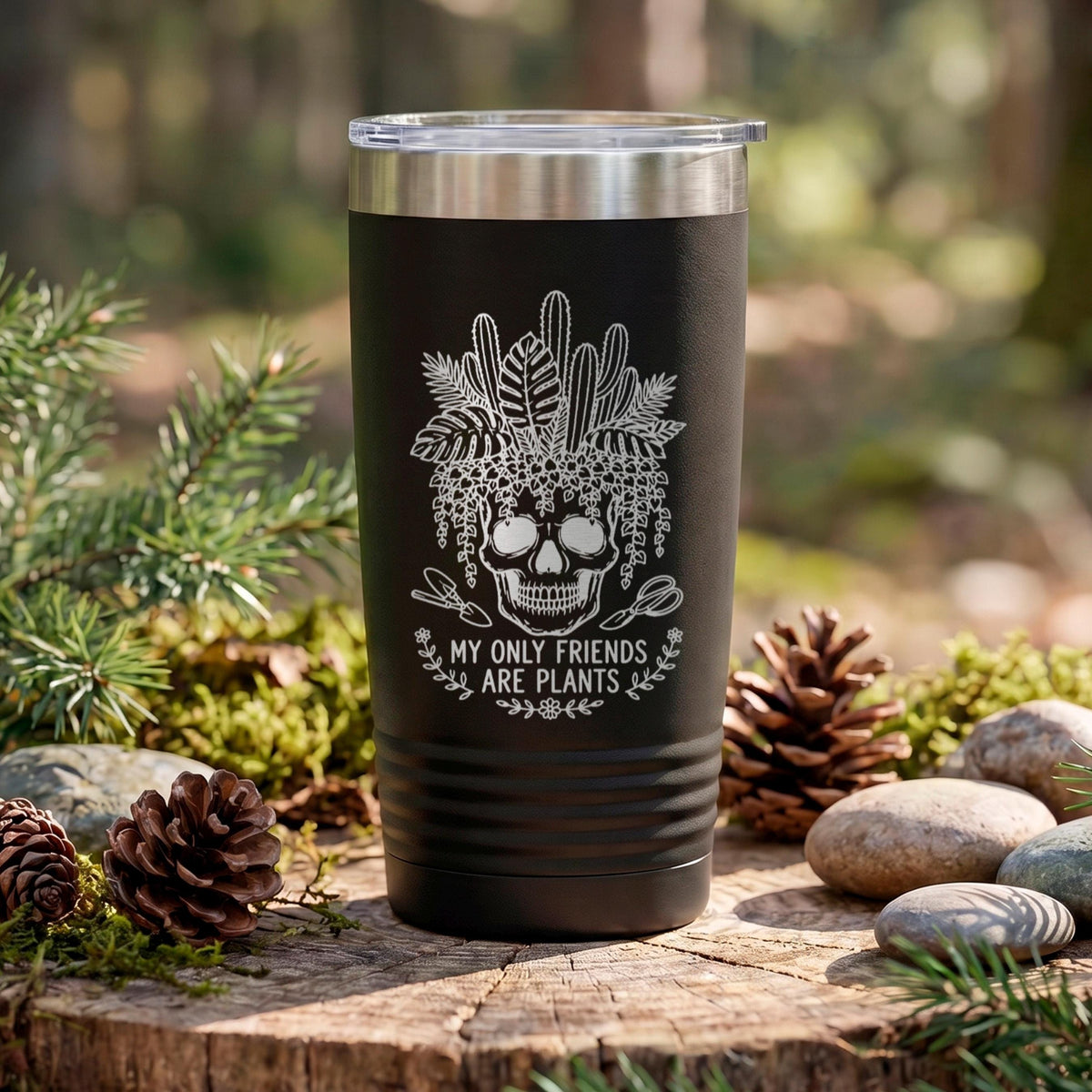 Plant Lover Tumbler, 20 Oz Stainless Steel, Skeleton Plant Design