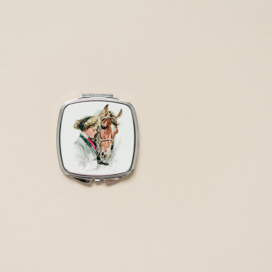 Horse Compact Mirror - Vintage Horse Illustration | Silver Equestrian Gift