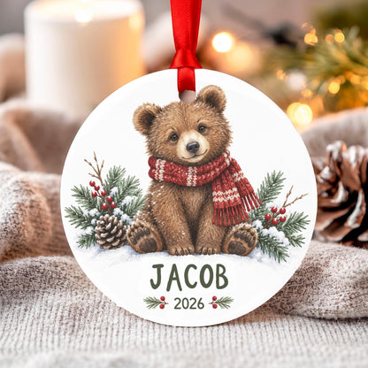 Personalized Bear Christmas Ornament, 2.75in Aluminum, Gift Boxed