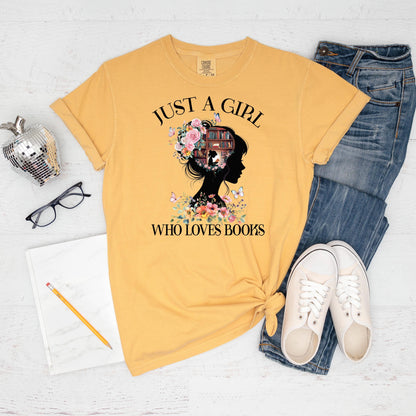 Book Lover Shirt, Floral Bookish Tee, Comfort Colors Washed Blue Unisex L