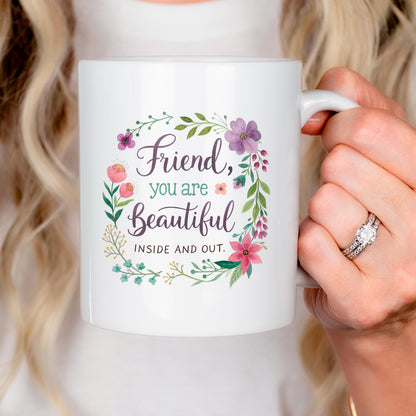 Inspirational Friend Mug – Floral Coffee Cup with Positive Affirmation for Her