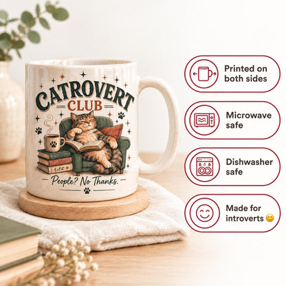 Catrovert Club Mug, Ceramic Introvert Design for Cozy Coffee Breaks, Whimsical Pet Lover Gift, Christmas Tea Present ✨