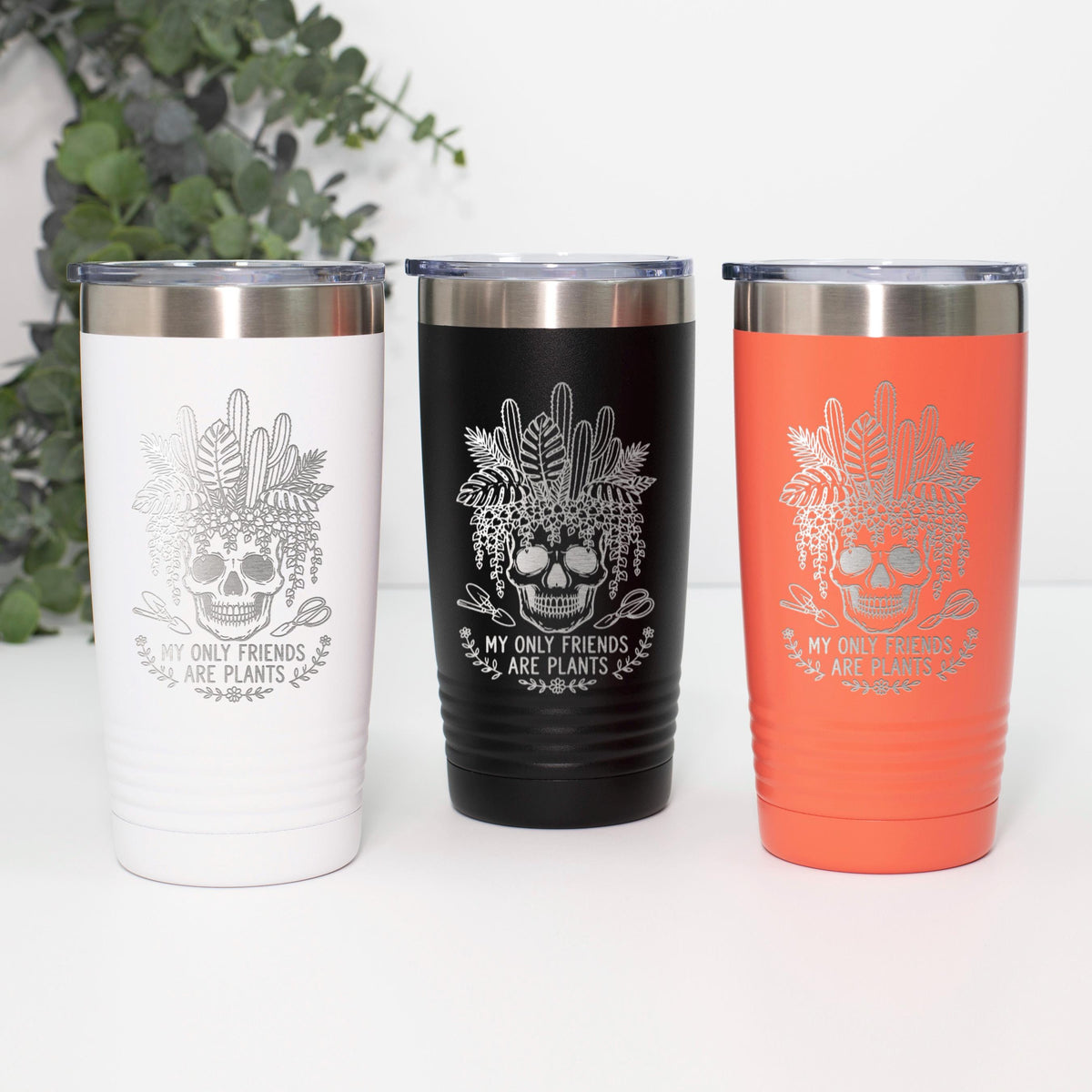 Plant Lover Tumbler, 20 Oz Stainless Steel, Skeleton Plant Design