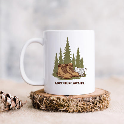 Adventure Mug – Rustic Hiking Coffee Cup | Camping Ceramic Mug, Outdoor Lover Gift