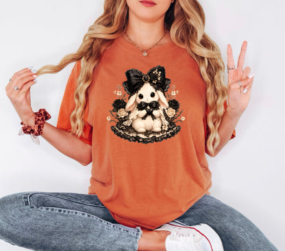 Coquette Ghost Tee Comfort Colors Tee, Cute Ghost Shirt, Coquette Halloween Graphic, Spooky Aesthetic Hallowen Bunny Top