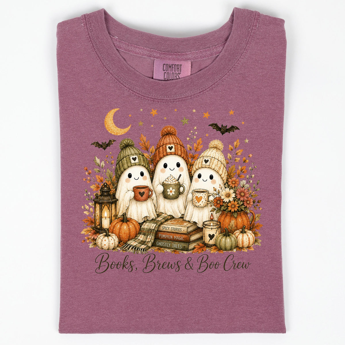 Bookish Fall Shirt, Spooky Coffee Book Lover Tee, Unisex Berry