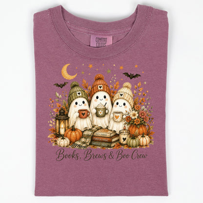 Bookish Fall Shirt, Spooky Coffee Book Lover Tee, Unisex Berry