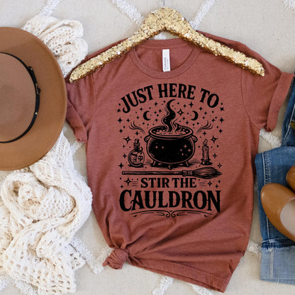 Bella Canvas Tee Just Here To Stir The Cauldron, Witch Cauldron Shirt, Funny Witch Shirt, Halloween Tshirt, Witchy Clothing Gift For Her